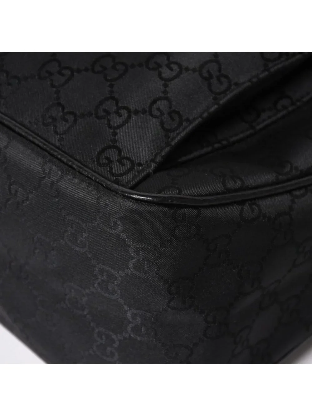 Gucci Hobo Handbag GG Canvas Leather Black Silver